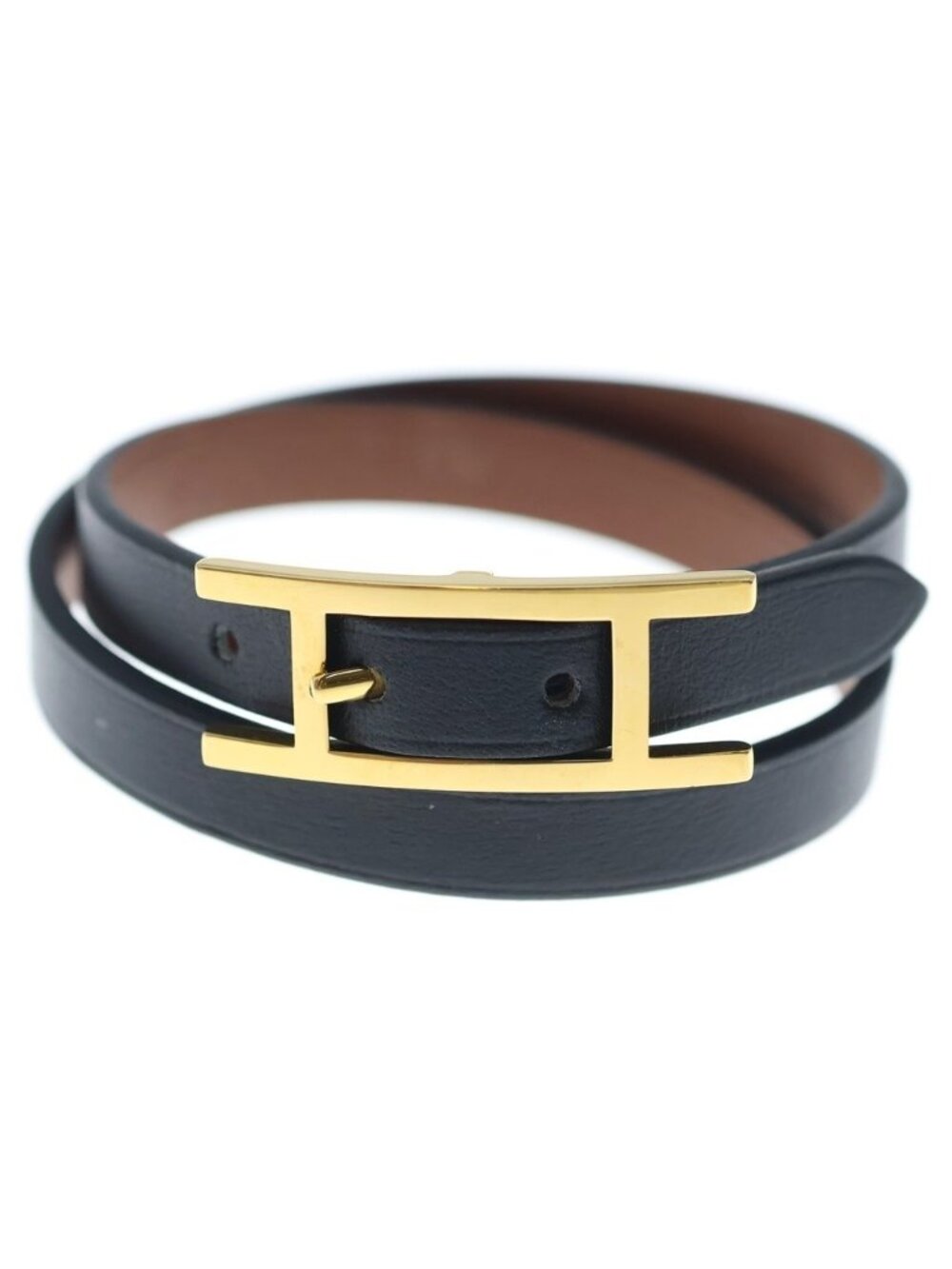 Hermes Bracelet Behapi Double Tour Leather Black Gold